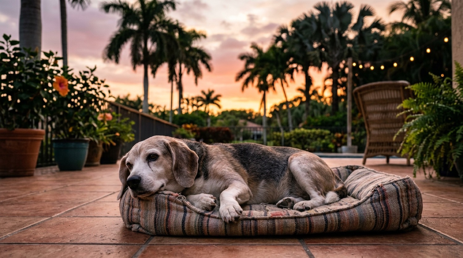 Beagle dog, dog pacing at night in Tampa, Florida