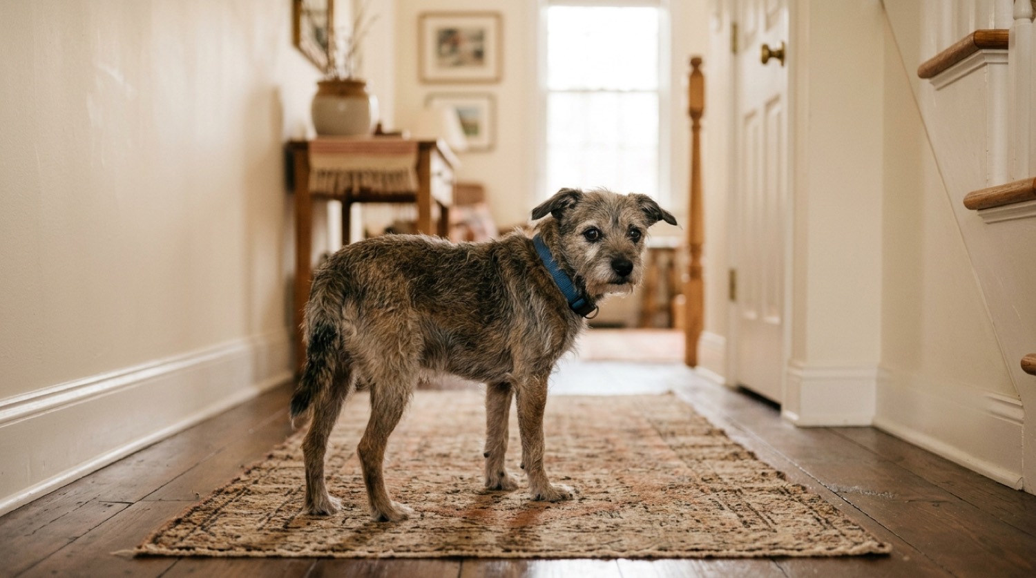 Healthy dog, an old dog confused and disoriented