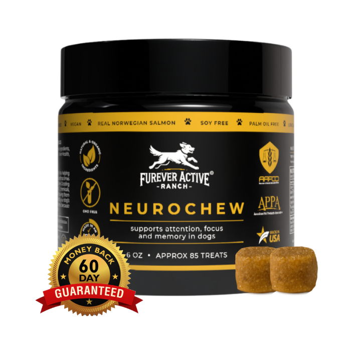 NeuroChew jar of soft chews for dogs by Furever Active Ranch, about 85 treats